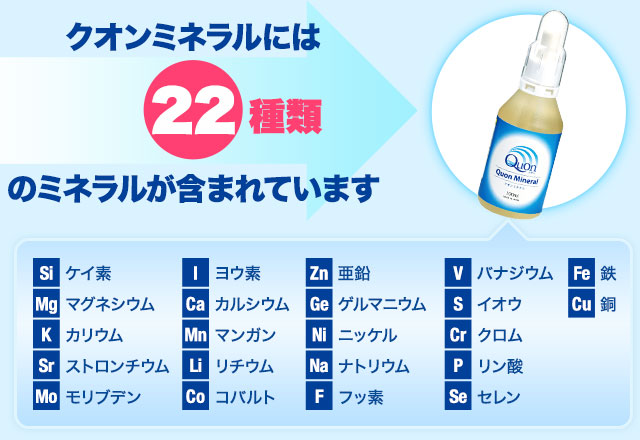 クオンミネラルには22種類のミネラルが含まれています